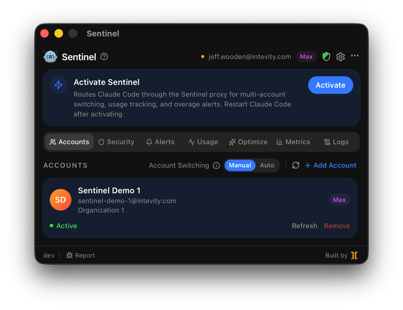 The activation banner in the Sentinel window